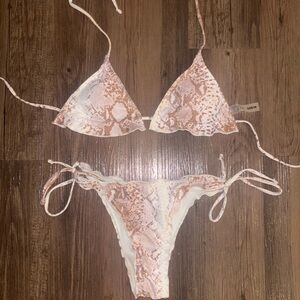 Brown and White Snakeskin Print Bikini